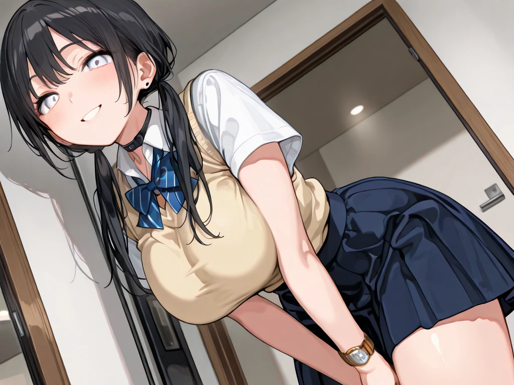 (grabbing another's breasts, disembodied limb, (grabbing from behind:1.1)), One girl, highest quality, Super detailed, masterpiece, Ultra-high resolution, 8k, Ridiculous, Cowboy Shooting, Focus on the girl, Embarrassing, blush, Lovely, Close one eye, With tears in her eyes and her mouth open, What saliva leaves behind, (Sticky panties), Bulging of the vibrator cord, Vibrator with Garters, Classroom Background, The skirt is accidentally exposed,small breasts, huge nipples, Accidentally exposed panties