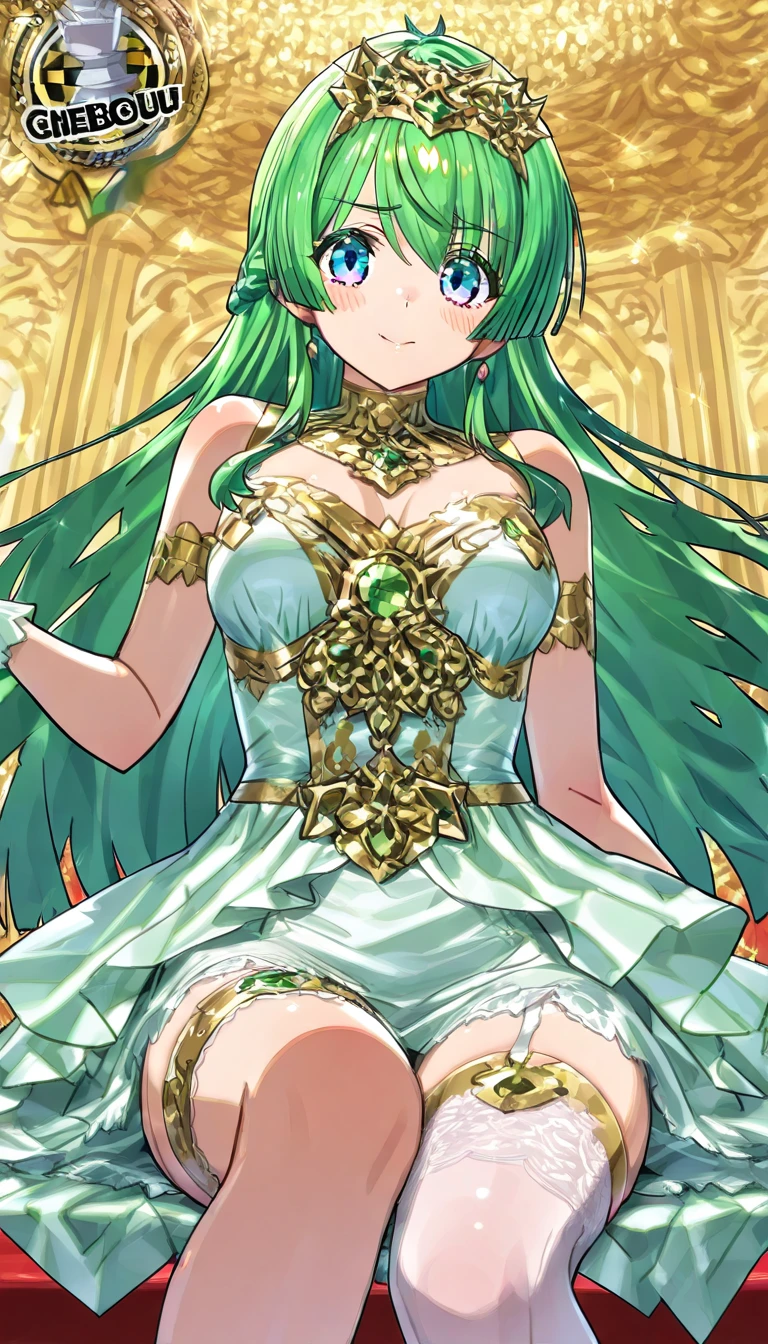 c.c.、Code Geass、Green Hair、Wedding dress、church、Stained glass、Cute Woman、Thick thighs、Best image quality、High resolution、masterpiece、super high quality、Spread your legsしゃがむ、orgasm face、Spread your legsしゃがむ、Black patterned panties、Big Ass、Big Breasts 、Blushing、4K quality、Blushing、Proud face、Wearing black knee socks、bed、Spread your legsしゃがむ、Sweaty all over、Heavy breathing、Chest is bobbing up and down、heart、Condescending look、Low - Angle、Zoom in on the crotch、Cowboy Shot, Spread your legs、spread legs