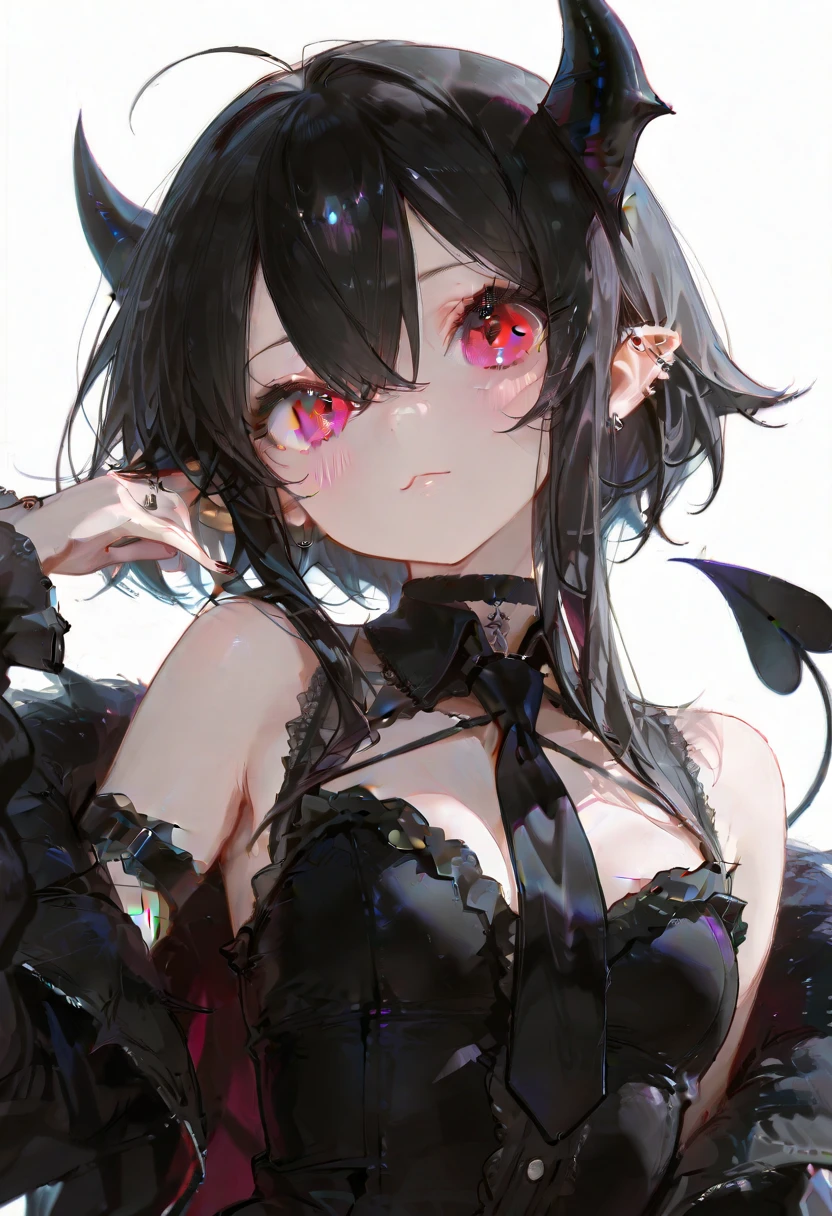 ((best quality)), ((masterpiece)), (detailed), 4k dark gothic horror style, Halloween style, very small goblin girl, green skin, pointy ears, short purple hair with black streaks pixie hairstyle, bright red eyes, in a dark gothic castle, cinematic dark lighting, stark lighting, dim, wearing ornate black lace lingerie, very long purple silk cape, slight seductive smile, looking at viewer, wearing black lace veil over face