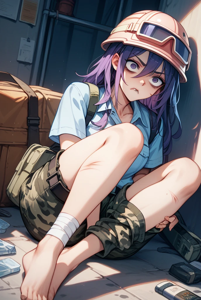 masterpiece, 1girl, index \(toaru majutsu no index\), cute, best quality, silver hair, beret, sitting with leg up, sunglasses, camo, tank top, dog tags, military outfit, combat boots, cargo pants, holding wrench, desert, jeep, sunny, blue sky, grin, thumbs up, best quality, anime