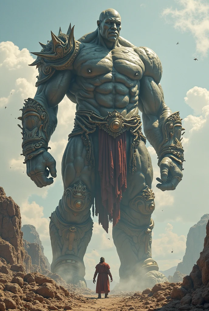 (good structure),high dynamic range,ultra high definition,8k,Rock Giants,Giant Clan, cliff, cloud, cloudy sky, day, giant, landscape,Upper body exposed to the ground,Body covered by mountains,smoke, male focus, mountain, mountainous horizon, muscular, outdoors, rock, scenery, sky, solo,A body composed of rocks,Incomplete body