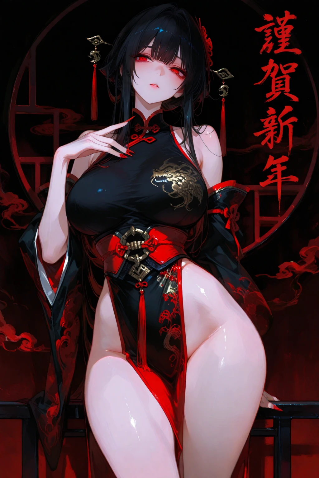 Are you okayですかですか、(best illustrations)、8k UHD resolution、intricate details、highest quality、realistic、Super detailed、best lighting、best shadows、soft lighting、Ultra HD、超realistic、Tyndall effect、Photoreal、(high detail skin:1.2)、 (intricate details, compensate, face to face with the children_v1:0.5), (Are you okay, beautiful and delicate face, Are you okayですか, beautiful and delicate eyes, perfectly proportioned face, high resolution skins, fine skin, Optimal ratio of 4 fingers and 1 thumb, arm under chest, red tattoo on lower abdomen、wow wow, wide hips, smooth abdomen, thin and thin skin, __fashion__, __hair__:1.25)、Digital single-lens reflex camera、 absurd、地獄から来た美しいdevilの女性, Surreal female portraits by David Hockney and Alphonse Mucha, Portrait of a seductive woman、fantasy art, chinese doll、Chinese actress、dungeon、dragon、devil'Palace of、devil'torture chamber、night、dark style 、in the dark、(detailed spooky background:0.8), magic、 1 girl、evil nun、dark necromancer、Succubus、devil'Daughter of、Shinonome Umi、bat wings,(((devil'Horn)))、 ((((giant glasses, otaku glasses, thick glasses, round glasses)))),(((big breasts)))、(devil'Tail)、(red eyesは光り輝いて:1.6)、red eyesは非常に鮮明で詳細です, Your eyes are made up so beautifully, ((red eyes:1.0)),intricate tattoo, demonic intricate tattoo, Tattoo on the thigh, body tattoo, masterpiece、the most beautiful face、baby face、cute smile、beautiful plump red lips、muscular seductive body、devil'seductive body、devil style、Fascinating black magic costume、(((光沢のある赤い蛇が彼女body ofに巻き付いています)))、The long-haired、Braid、Black hair、Ponytail distortion、, Ponytail with a bow tied at the back of the hair, beautiful expression、body up、big breasts強調、bust, super tight chest, Breast augmentation surgery, The chest is very large and round,tight waist、wide ass、 private key, cowboy lens, (Black Phoenix Dress: 1.0), devil crown, red sparkling gemstone necklace、Jewelry G Wise, Please wear black mesh socks,wearing a thin red and black robe, Hands pull the straps to expose sexy breasts, Protagonist Close-up, nffsw, nffsw, meet beautiful girls, looking at girl'body of,(upper body portrait), Protagonist Close-up