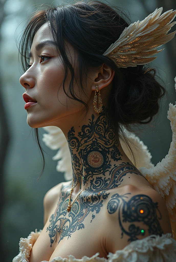 neck Tattoo, upbody, backview, from above, detailed background, by Tsukasa Hojo, best quality, masterpiece, very aesthetic, perfect composition, intricate details, ultra-detailed