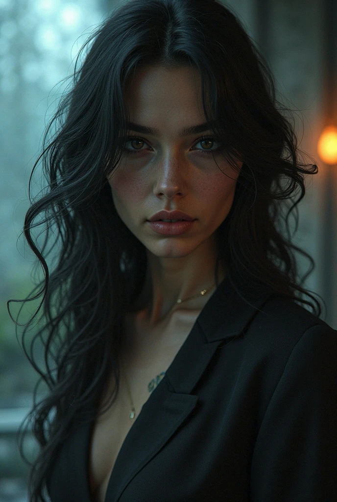 A woman in her 20s. She has black, straight and long hair. Her eyes are green. She also has freckles. She seems very elegant, reserved and well-mannered. But there's something she hides about herself. She is a real danger in disguise. She is a perfect liar and manipulator.
But she would never do it for the girl she loves