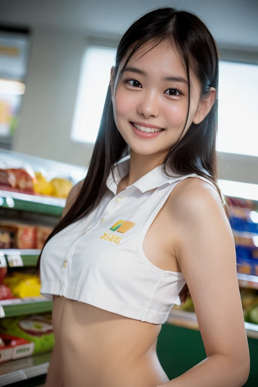 1girl, happy, smiling, (at supermarket:1.2), ((student uniform:1.2)), RAW photo, (photorealistic:1.37, realistic), highly detailed CG unified 8K wallpapers, looking at viewer, (((straight from front))), (HQ skin:1.8, shiny skin), 8k uhd, dslr, soft lighting, high quality, film grain, Fujifilm XT3, ((upper body:1.6)), (professional lighting:1.6)