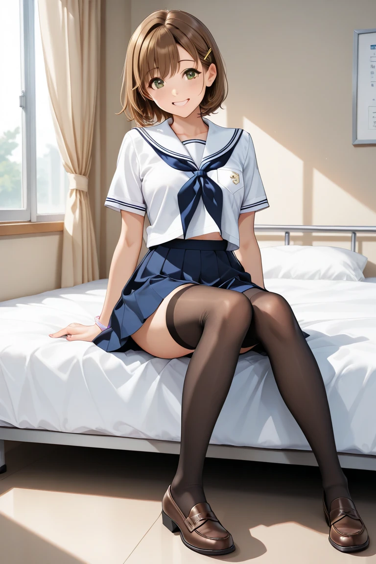 very cute and beautiful girl,(Very detailed美しい顔), (smile),blush,Black Hair,Seraphim,(Pleated navy blue mini skirt),Are standing,(From below),(Lacy white panties), Wooden classroom,window,Distant Tree々and the city, (Highest quality,masterpiece:1.0),Absurd,High resolution,Super detailed,Very detailed,32k,8K resolution, Intricate details,Movie Scenes,Detailed Background,alone,Dynamic Angle,