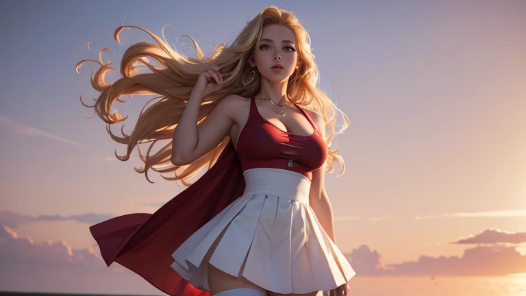 Beautiful Greek mythological girl, long hair, perfect glass hour body, huge breasts, ((big nipple outline)), super small waist, vintage tight sexy sheers skirt, obvious female features, smile, dancing in the dilapidated Greek temple, many crowds also dance with her, the picture is full of natural richness, blurred background,