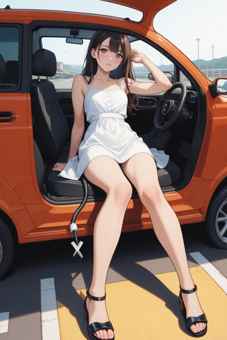 A skinny naked with small breasts,spread legs,{Crying},Fast food restaurants,there are many customers,full,pussy juice,panty lift