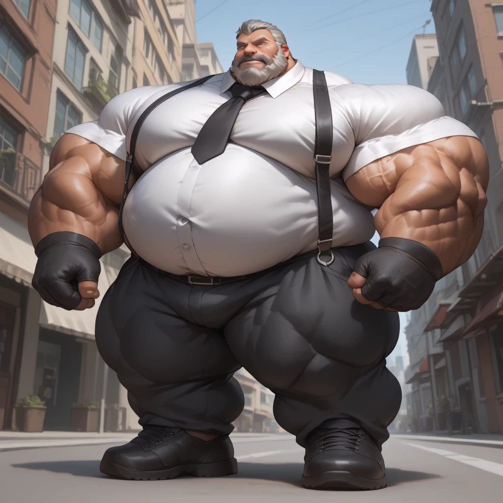 a muscular old man with a thick mustache and beardless, no beards, wearing a tanktop, muscular, standing in a city background, (best quality,4k,8k,highres,masterpiece:1.2),ultra-detailed,,detailed wrinkles,detailed facial features,detailed texture, half body, halfbody