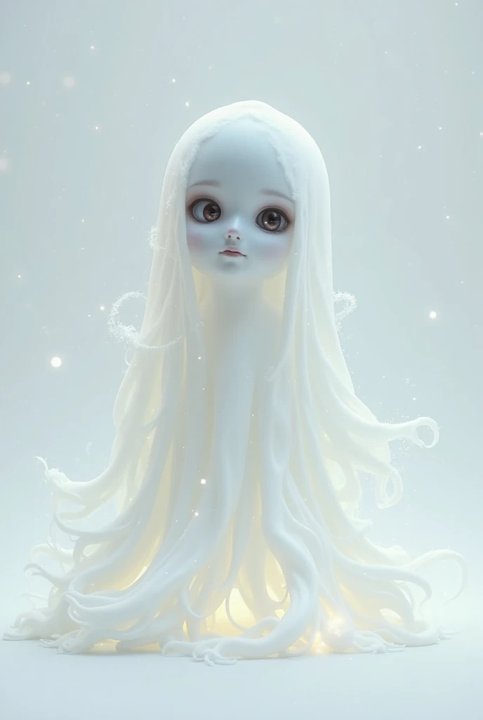 Liquid white slime takes control of a silicone doll to become a woman.