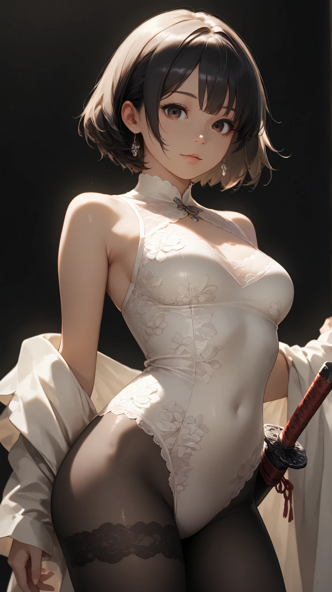 nsfw:1.5, masterpiece, best quality, high quality, high definition, high quality texture, high quality shadow, high detail, beautiful detailed, finely detailed, extremely detailed cg, detailed texture, a realistic representation of the face, realistic, colorful, delicate, cinematic light, side lighting, Lens Flare, Ray tracing, sharp focus, (1girl, __focus__:1.3), (complex details, makeup, PureErosFace_V1:0.5), (beautiful and delicate detailed face,  Detailed beautiful and delicate eyes, a perfect face proportion, highly detailed skin, detailed skin, best ratio four fingers and a thumb, arms under the chest, large medium breasts, wide hips, flat belly, slim and thin, __fashion__, __hair__: 1.3), __location__, no hands, no more hands, no lost fingers, Adhesive tape covering the nipple, hard breast nipple,  detailed crotch, black bob cut hair, heart earrings,