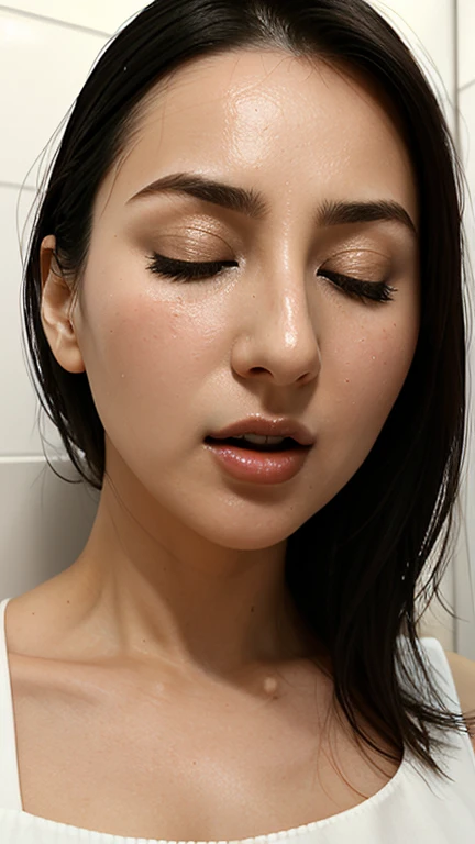Beautiful Japanese actresses,(photo Realistic:1.4), (hyper Realistic:1.4), (Realistic:1.3),Very detailed, Edge Orgasm,face Focus, Woman with open mouth and closed eyes , Edgy Woman _face、16 years old、Black-haired、 News anchor、Very small toilet,((Sweat)),((skin shining with Sweat))((Clabrasion glistening with Sweat,face shining with Sweat)),((Sweaty skin))((Sweaty skin)),library,library,In front of the bookshelf,White collared shirt,Tied Hair、teacher,((Wet Filter))((faceに兼))ejaculate with open mouth,Please open your mouth wide,rapt expression,Things to do,Big Breasts,Tamsin Egerton, Long Tongue, Sticking out tongue,