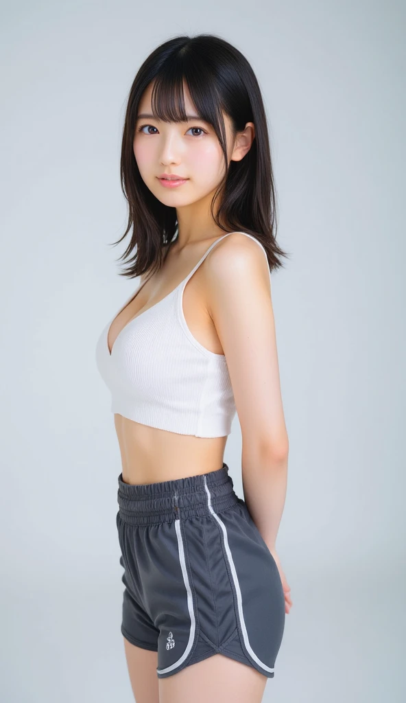 24 year old white female、hair color is blonde、eye color is blue、long hair、I have wavy hair、wearing eye shadow and lipstick、thin、smile、beautiful breasts、she'she is wearing a small t-shirt that shows her underboob.、My abdominal muscles are cracked、I can see the navel、she'She is wearing a tight skirt with a deep slit..、I'I'm wearing lace-up sandals、on old concrete wall、smile、I have a ribbon in my hair