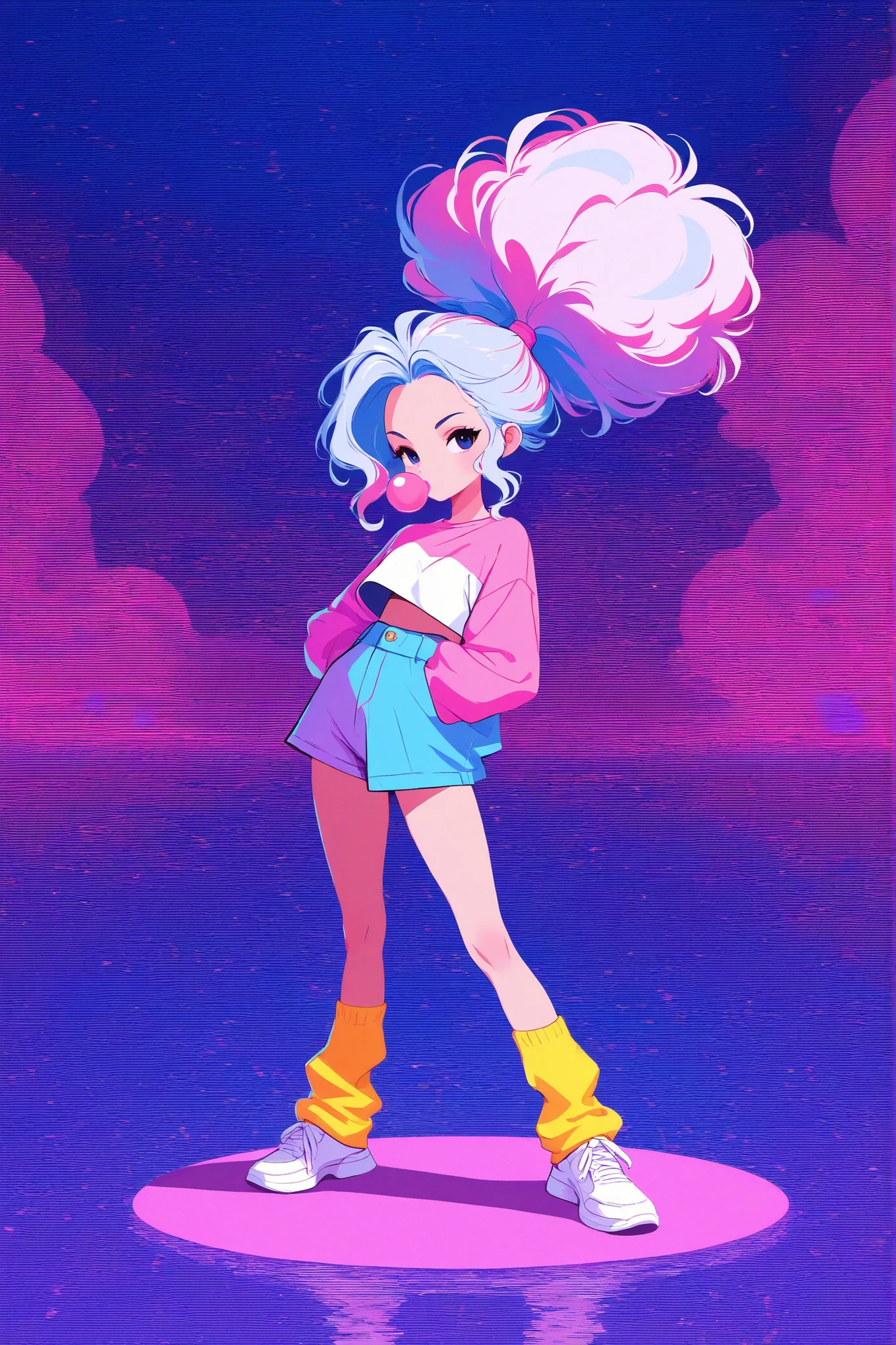 create me a pixel image, Merlin Monro, in pop art style, proportions, 64k, using colors, puffs up her bubblegum, in bright colors, stylish, and aesthetic