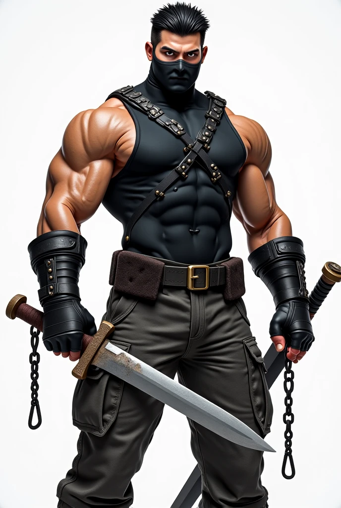 barret, dark skin male with gun dildo arm and tattoo, sunglasses, shirtless , (( micro-thong:_Pattern_designs_thongs_perspire_massive pec_Get wet all over your body)) , full body , black boots
