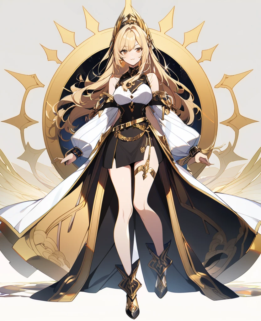 score_9, score_8_up, score_7_up, , rating_general,1girl ,epfm, feather hair ornament ,evening gown, epaulettes, gold trim, gold chain, cloak, no bra, center opening, plunging neckline, fingerless gloves, black legwear, dynamic angle , source_anime,  cowboy shot, smile, <lora:EnterprisePDCAMEcomplete AL:1>, full portrait, volumetric, facing viewer, <lora:GBFSplashArtXLPDv2:1> , gbsa, splash art