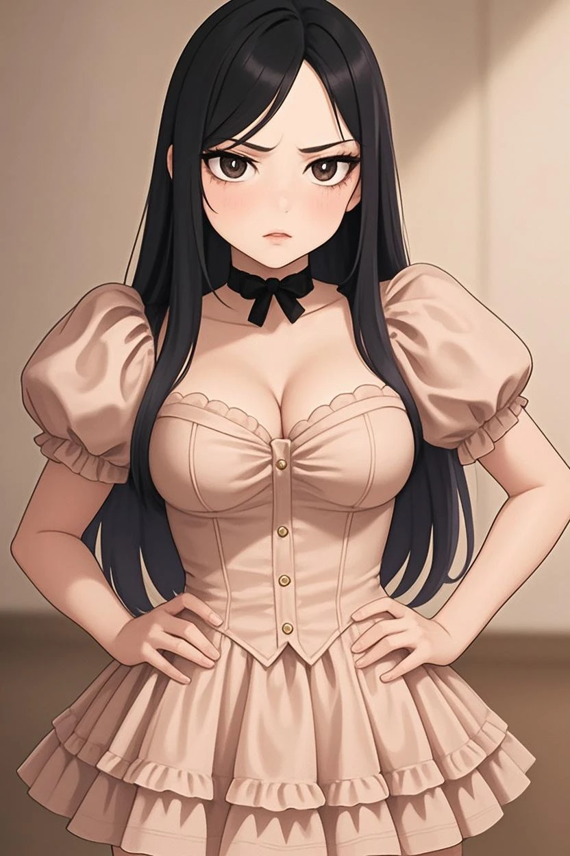 Standing several female maids, big breasts, plump, pretty face, thick body, hair, hands crossing each other, big eyes, seductive expression, showing a happy smile, black and white maid victorian outfit, lace skirt, cleavage, white tights, wet transparent clothes, see-through, water vapor, steam from mouth, elevation view, add_detail:1.5