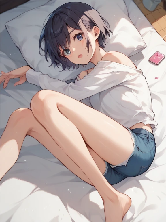masuter piece、top-quality、masutepiece、girl sleeping on tatami、20Year old girl、Lying on tatami mats、Eyes closed、bad sleep stages、((one girls))、Plain clothe、(short-hair)、 (Denim skirt)、a miniskirt、Full body shot,((up skirt))、(((I can see panties:1.3)))、(White panties with a pattern)、((Realistic panties))、(((Ultra-detailed panties)))、The clothes are fluffy、Realistic legs、Wearing socks