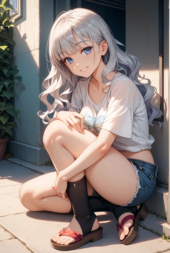 Highest quality, Realistic, Very detailed, finely, High resolution, 8k wallpaper、 Beautiful Japanese Women, Sharp focus, Perfect dynamic composition,  Detailed and realistic skin texture、Happy expression、whole body、Messy hairstyle、Grid Girls、Race Queen、Belly piercing