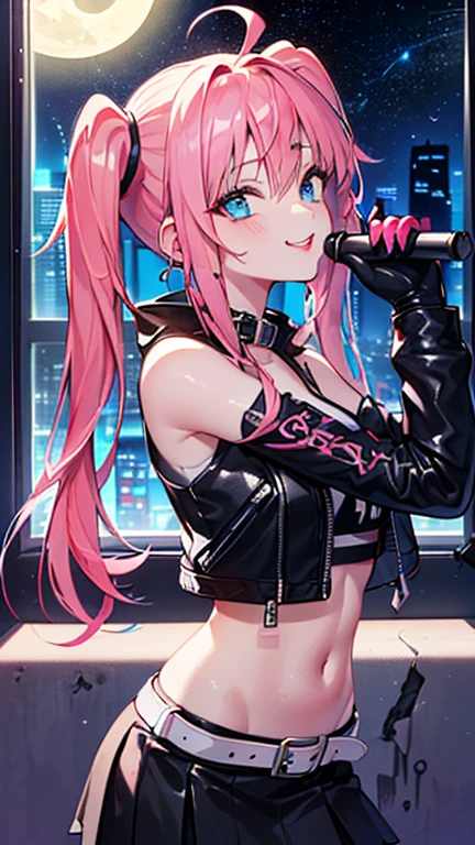 ((artwork, Best quality)), studio lighting, (1 woman), (Alone), (female focus), (stand:1.3), (looking forward: 1.3), illustration, e-girl, girl gamer, gamer, bikini, slave read bikini, slave bikini, slave read outfit, headset, recluse, shy, (very wide shot: 1.5), long hair, messy hair, human ear, gray eyes, worried look, worried, shy look, embarrassed smile, embarrassed, bright eyes, dyed hair, bold makeup, digital art, purple background, vibrant colors, neon lights, best quality, 4k, high resolution, ultra-detailed, light reflection, anatomically correct