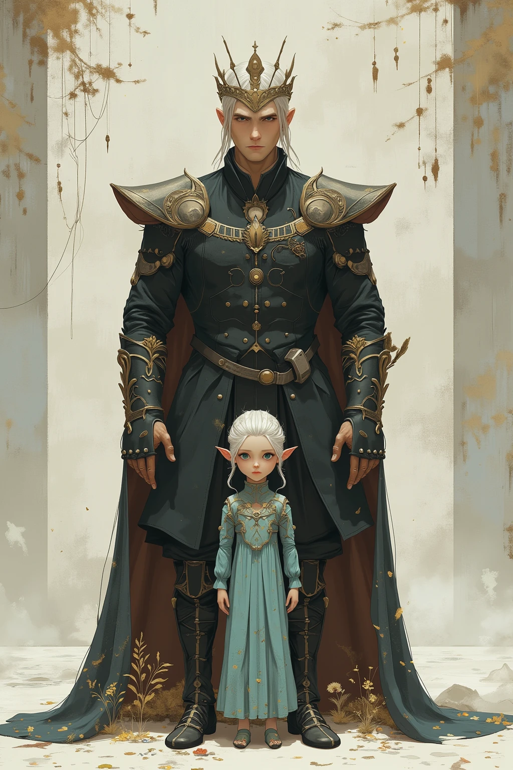 ((best quality)), ((masterpiece)), (detailed), perfect face, a father cradling his , a knight, white background, plain background, Bloodborne inspired, Bloodborne attire, occult aesthetic, occult, red and white clothing detailed and intricate steampunk and detailed gothic, long coat, Complex laced boots, Silver hair swaying in the wind, white background, Very dramatic and cinematic lighting, full body, whole body, body, cosmic horror, grim dark, a father cradling his , father,