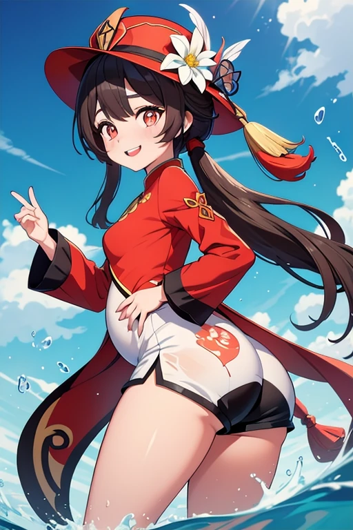 anime artwork, score_9, score_8_up, score_7_up, score_6_up, score_5_up, score_4_up,sparkle \(honkai: star rail\),1girl, twintails, black hair, medium breasts, red eyes, red eyeshadow, fox mask , , , , , she is 24 years old, , ,horny, , , , style_3, ,,, floox style, . one-piece swimsuit. from below, cameltoe, from behind, , looking at viewer, surprised, sky, clouds, sun, ass
