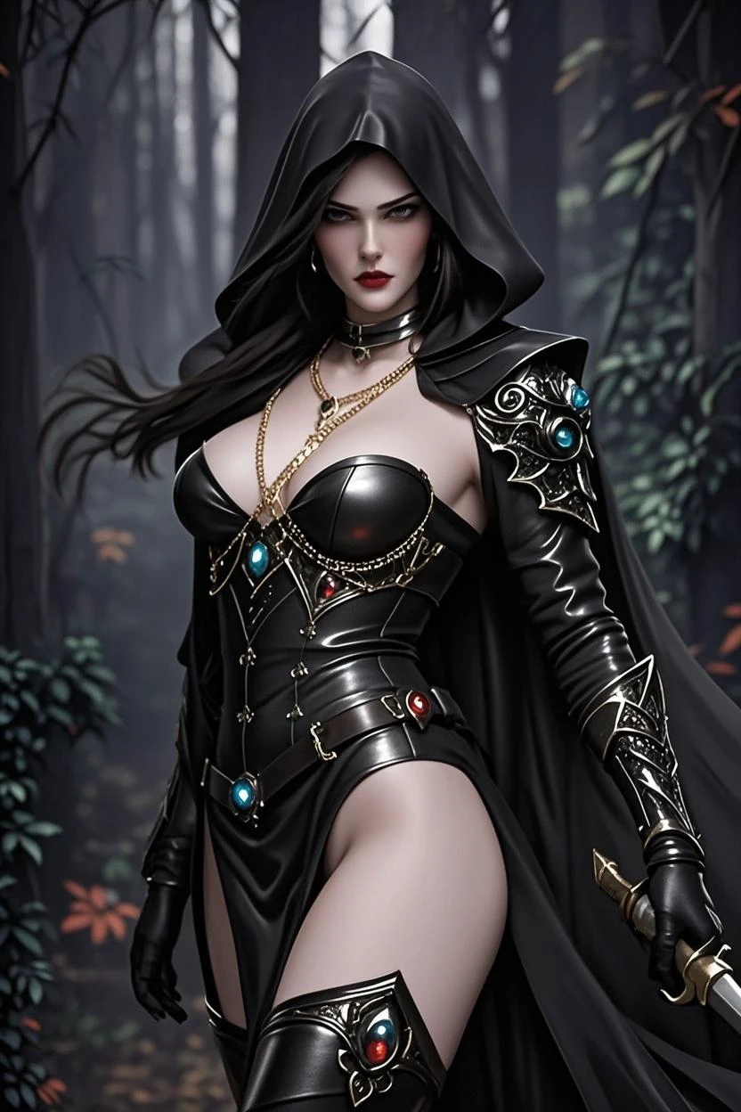 Me in a gothic setting of Castlevania, long brown curly hair, elongated and well-defined face with features of a tall woman with Italian ancestry, wearing blue bikini and metallic silver, green eyes, wide hips, intricate details. The background is dark and Gothic, adding to the mysterious atmosphere. This art is on the rise at ArtStation, capturing the essence of the iconic Symphony of the Night game. The illustration is soft, with sharp focus, showing the beauty and fascination of me