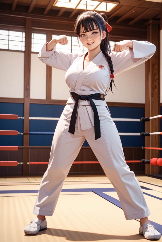 masterpiece, best quality, illustration, 1girl, (from head to knee, full body), perfect body, ultra Quality, cute-beauty girl, medium , micro judo uniform, skinny, ((under boob)),exy judo uorm)), perfect body, beauty girl, best anatomy, (perfect arms), (perfect hands) black short hair, beautiful eyes, japanese girl, lovery, lovely, look at viewer, (fighting stance), sexy judo unif, sexy, underboob, rt, karate