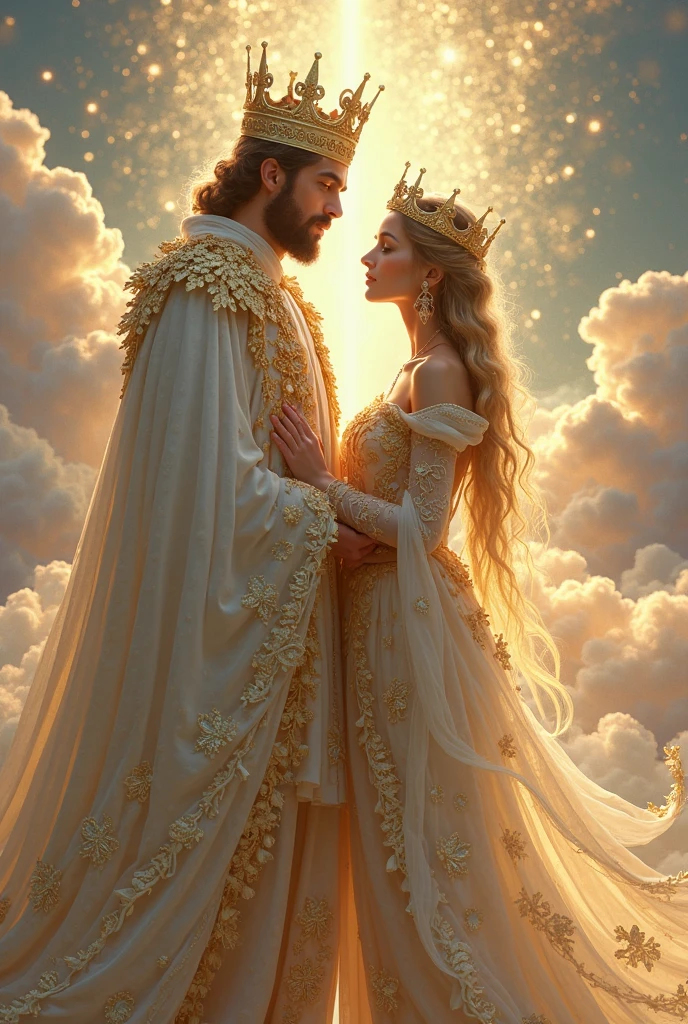 King and Queen with big boobs looking at each other in heaven