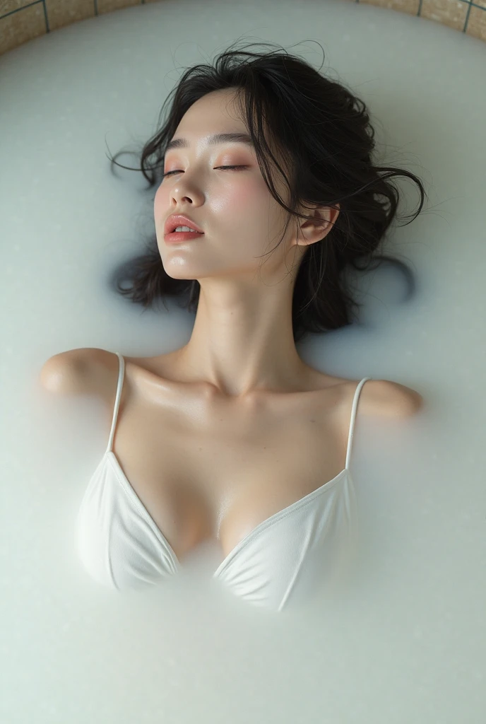 A 17-year-old Korean girl, Gym suit, White Silk, Lying in the bathtub, Photo reference, Photography, Macaron color scheme, UHD, high details, masterpiece, 16k