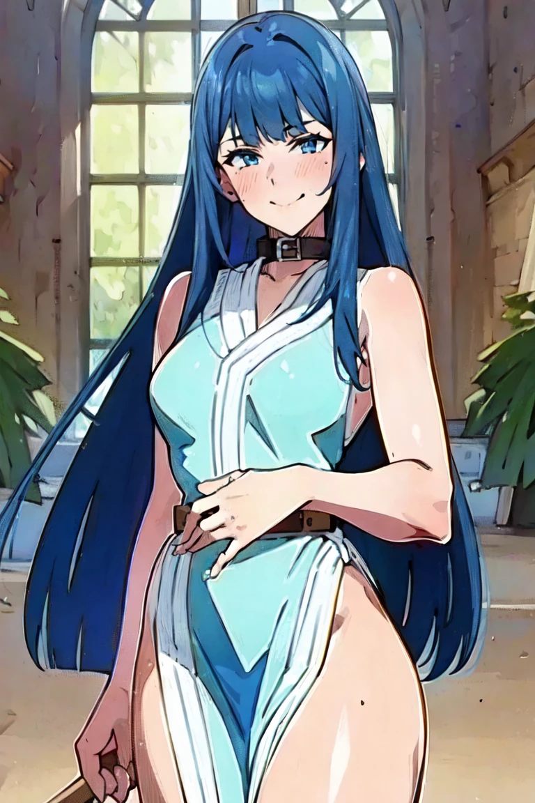 (Masterpiece of Art, best quality specialist), 1 girl , Aqua , Dazzling, sitting on Bad , indoors, sexy ,naked , smile, another, another,
