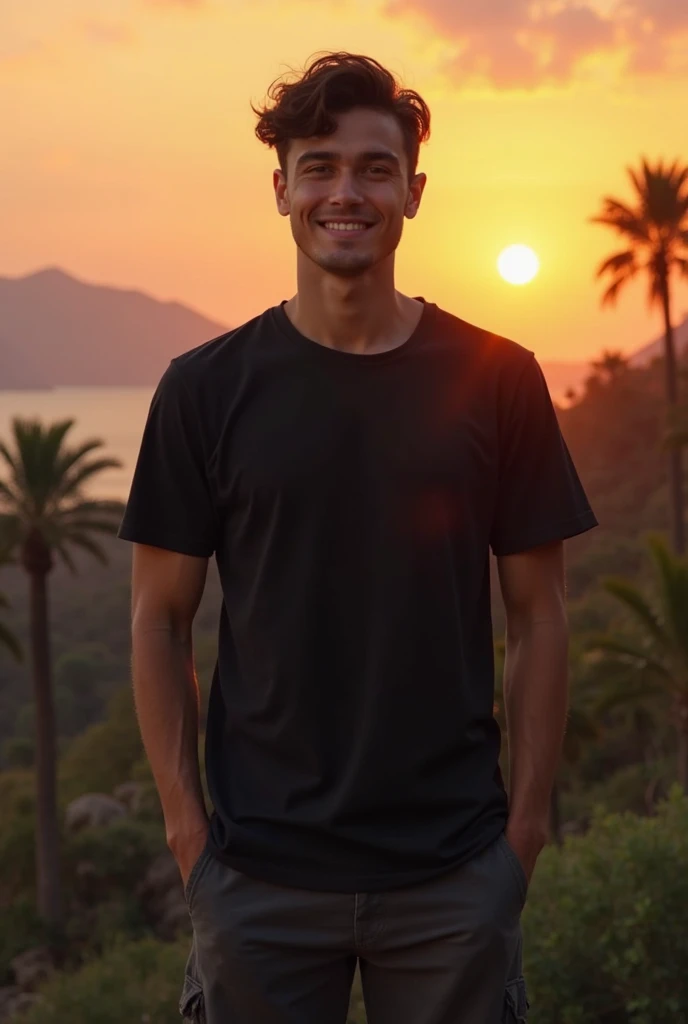 Um garoto ultra realista 8k olhando o por do sol