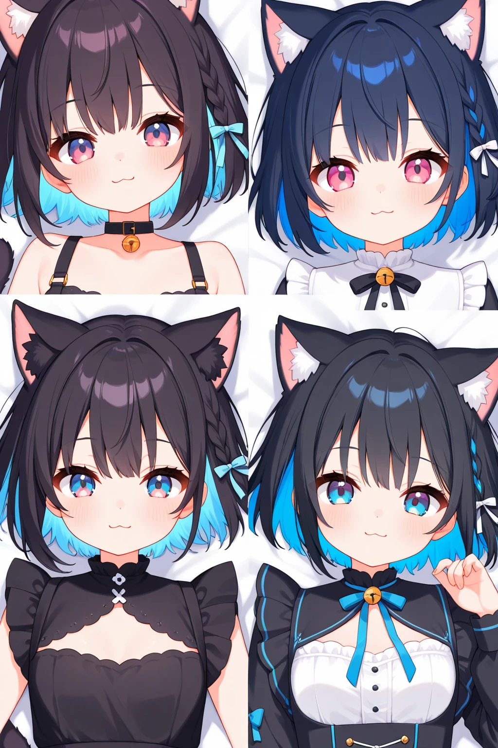 (masterpiece), best quality, expressive eyes, perfect face, cute short haired anime girl, head band very long, head band covers fringe, head band going around the head and ties at two sides, hair tied into cat ear shape, hair bun, cyberpunk, futuristic, sci fi, zaion lanza, fullbody, cute, front view, illustration, character design