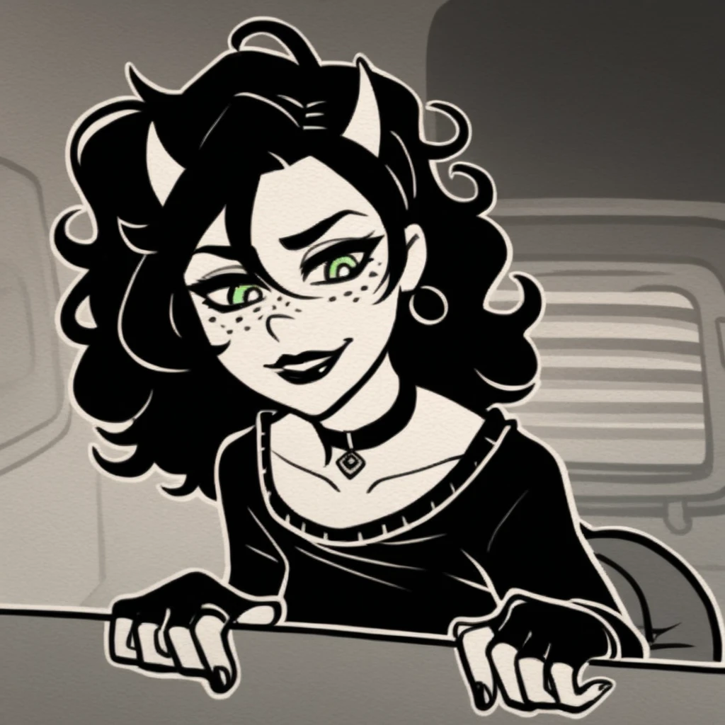 ((Mommy)), Excited, ((Curly Long Hair)), ((Demon Girl)), Sexy, ((Succubus)), Goth, Submissive, Office, Romantic, Night, HD, High Resolution, 4K