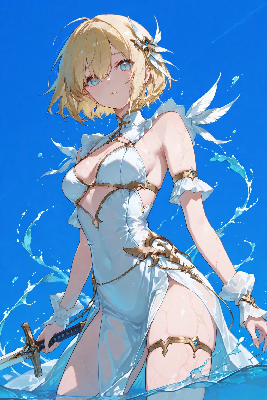Generates a girl with her stomach open and her uterus in her hand