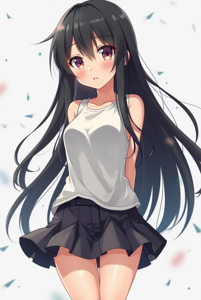 (Highest quality)), ((masterpiece)), ((Ultra-detailed)), (Very delicate and beautiful),nsfw,(anime artwork:1.5),(oto adashino),chalkboard,(classroom),sleeveless,small breasts,breast focus,erection of nipple,teenage girl((small breasts,purple eyes,black hair,long hair,slender,Black short skirt,fluttering hair,see-through white navel tank top)),(Lift up the skirt:1.4),(white panties visible:1.3),(cameltoe:1.2),(love juice:0.7), (frown:1.2),(angry:1.2),contemptuous,disdain,(hate:1.3),looking down,elegant,active angle,dynamism pose,from below,(embarrassed,nose blush:1.3),official art,8K,