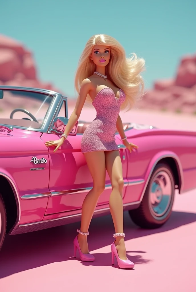 (car side standing barbie and barbie graffiti art texture car), sun, sky, cloud, cinematic angle with lighting, intricate detailed texture and skin, diorama art, canon eos dslr, associate press photo, smooth and flawless skin,