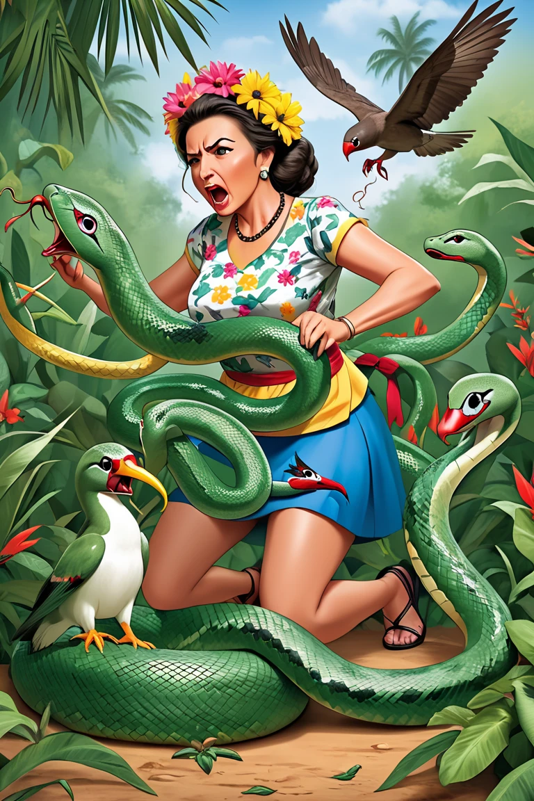 Pregnant Happy Horny, aroused 1girl), beautiful kneeling Indian young teen girl with giant colossal Kaa monster squeezing her hard, wrapped in thick spiraling coils, constricted, struggle, gasping for air, snake attack, snake peril,