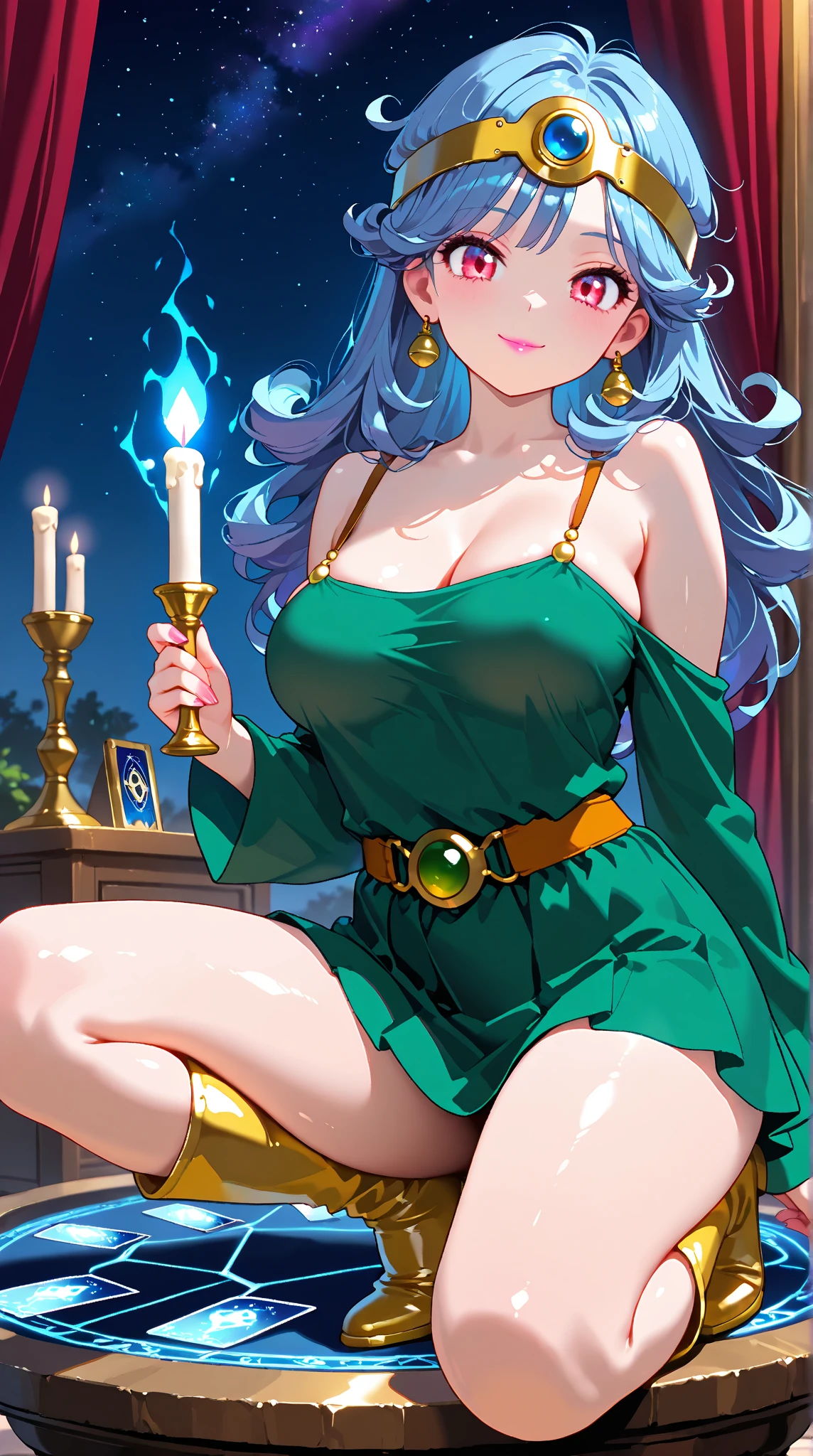 woman, (dramatic lighting: 1.5), medieval linen dress,,dim light,blush, horny,smiling,bare_shoulders, black_hair, silver bracelet, curvy, huge breasts, wide hips, earrings, long_hair, thighs, queen of spades symbol,long shot, beautiful illustration,4k,high resolution, trending on pixiv, intricate, highly detailed, <lora:dungeon_v2.0:1> <lora:mitsuart_v8.1a:1>