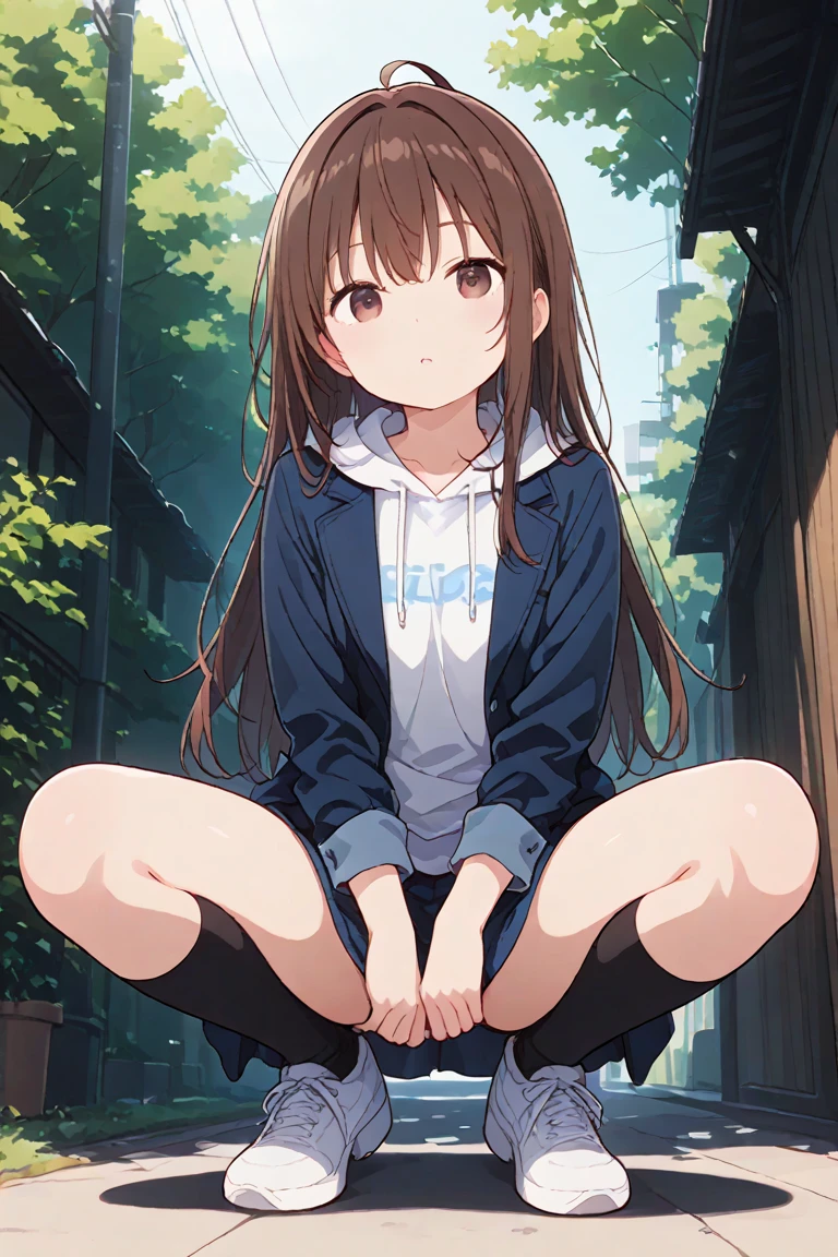 Masterpiece, Top Quality, Ultra Detailed, 8k_wallpaper, (Beautiful Eyes), (Cute)), Cute, (Lovely), (Erotic),Anime Moe Art Style,Casual Clothing、Barely Short Skirt、Long Hair,Straight Hair,Absolute Area,Knee Socks,Short Boots,Adult Women,Smile,Crisp Bangs,Open Mouth,