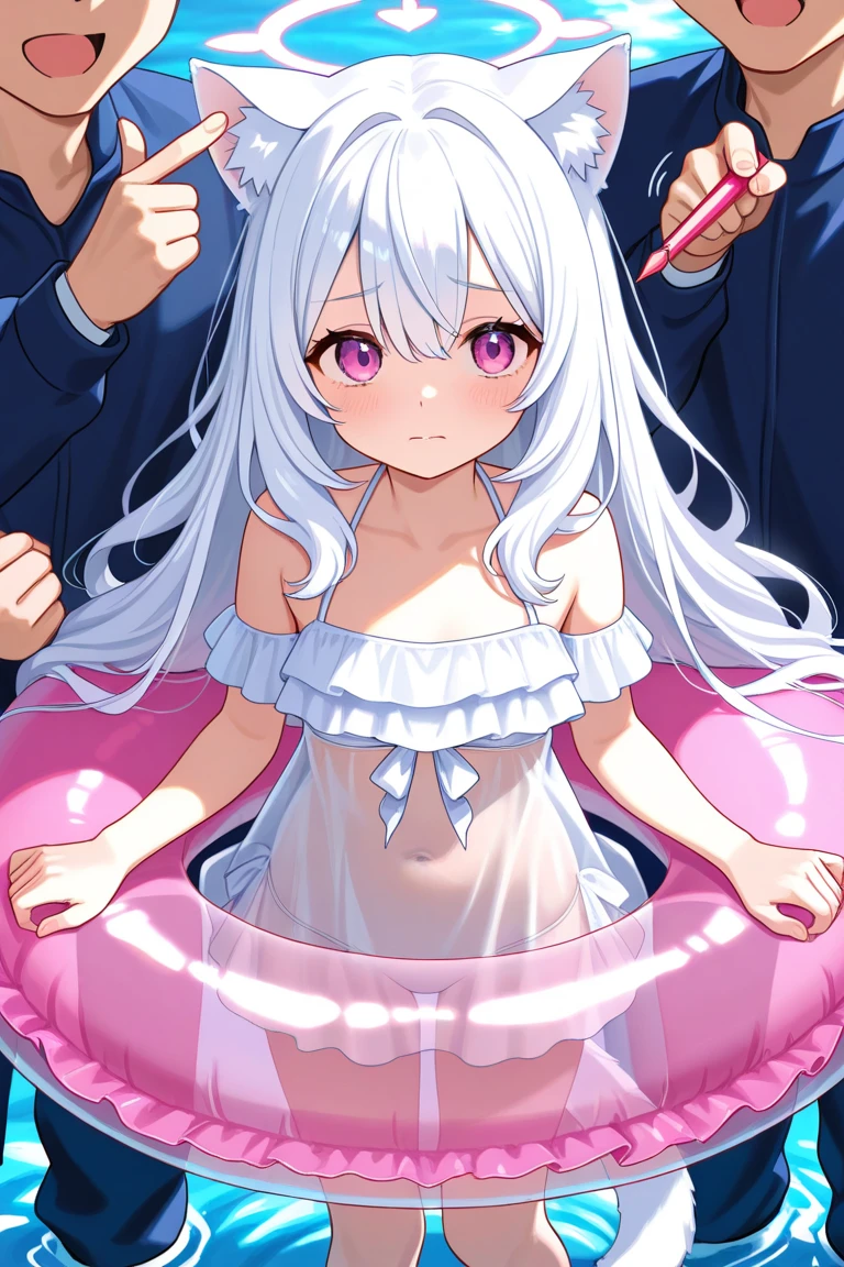 (((rape,rape))),(Highest quality,masterpiece),((1man and 1girl,having sex)),(Young girl with M-shaped legs,cum in pussy),ベットに押し倒されて泣き叫んでいる幼く可愛い10歳の美少女が男に激しく中出しrapeされている,A magical girl with long silver hair and red eyes.,Obvious flat chest,Visible genitalia,A half-naked beautiful girl with her clothes ripped to shreds