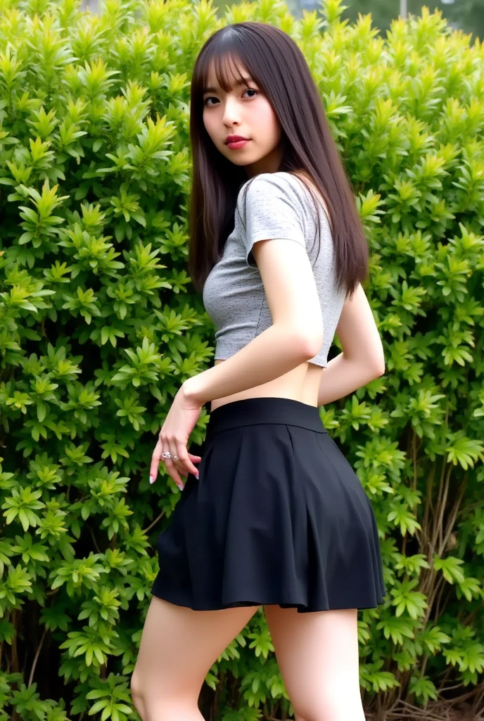 highest quality, muste piece, realistic, High resolution, 8k raw photo,alone, 1 girl, NSFW、medium long hair、45 years old、(ロングskirt)、stand、legs spread wide、 ((black detailed panties))、in the park at night:1.5、high heels、skirt、((midnight:1.5))、armpit:1.3、embarrassed look