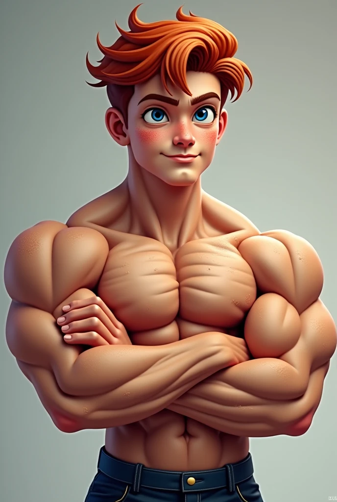 13 yo guy with slightly strong body and nice hair cut with sharp jaw line and he is clutching his biceps