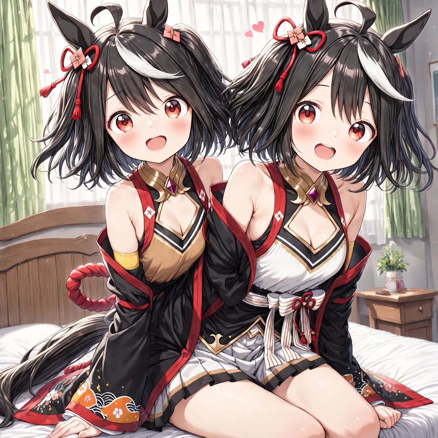 1girl ,amputee ,big hair ,black kimono ,breasts ,cleavage ,eyepatch ,facial tattoo ,japanese clothes ,kataginu ,kimono ,large breasts ,long hair ,multicolored clothes ,multicolored kimono ,one-eyed ,open clothes ,open kimono ,orange background ,pink hair ,red eyes ,samurai ,scar ,scar across eye ,tassel ,tattoo ,torn sleeve