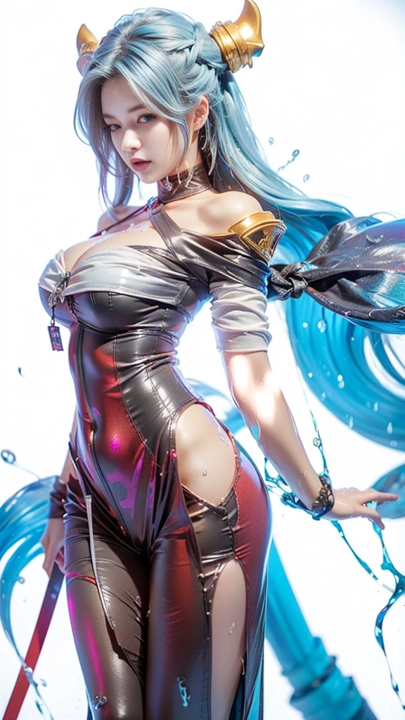 (Photorealistic:1.8, highest quality:1.8,8K masterpiece:1.8,High resolution,Mastepiece:1.8,RAW Photos,Cinematic lighting),No split screen, cyber punk、Highway at night、Rain-soaked ground、 (1 Android Girl:1.3)、Completely naked、Full body tattoo、choker、Beautiful breasts、T-Shirts、Denim mini skirt、Beautiful ass、Beautiful thighs,Plump nipples、(Nipples visible through clothing)、cameltoe、 Body painting with a pop design drawn all over the body、pop art design、Cutting-edge fashion、Conceptual Art、Drive a motorcycle、 (Beautifully shining vermilion, blue, white and golden hair:1.5)、Sparkling Blue Eyes、Shy Smile