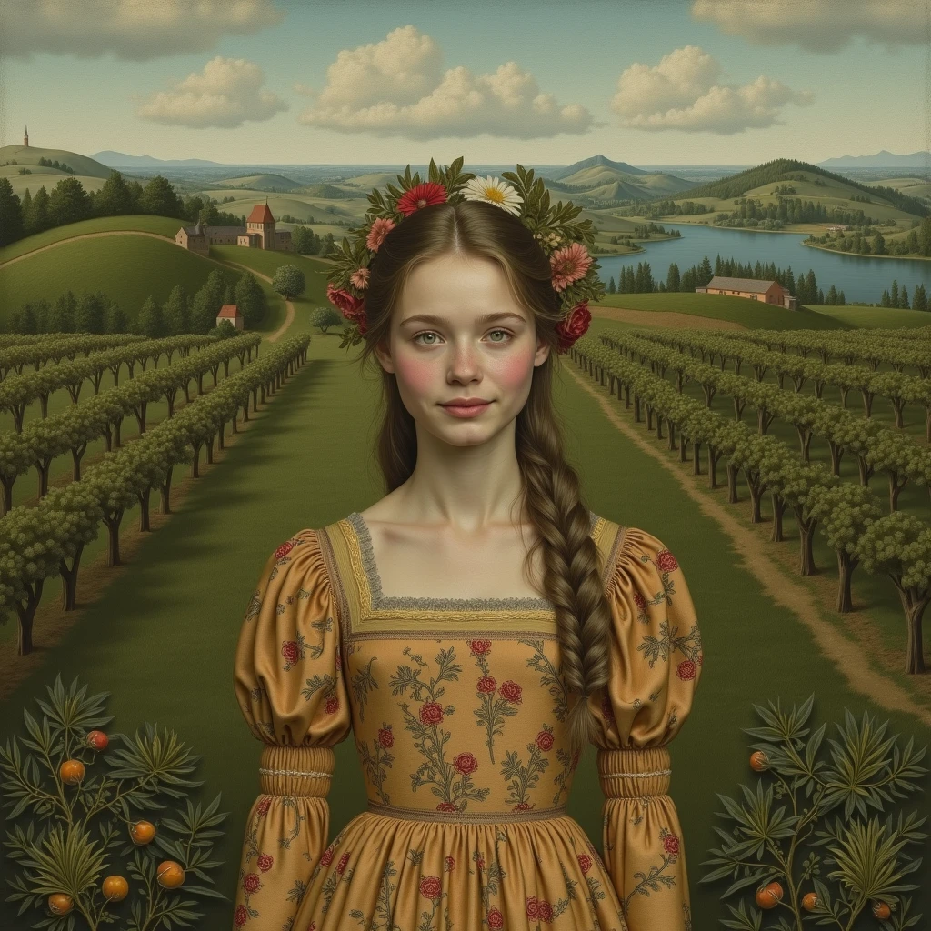 An apple grows on a girl's head