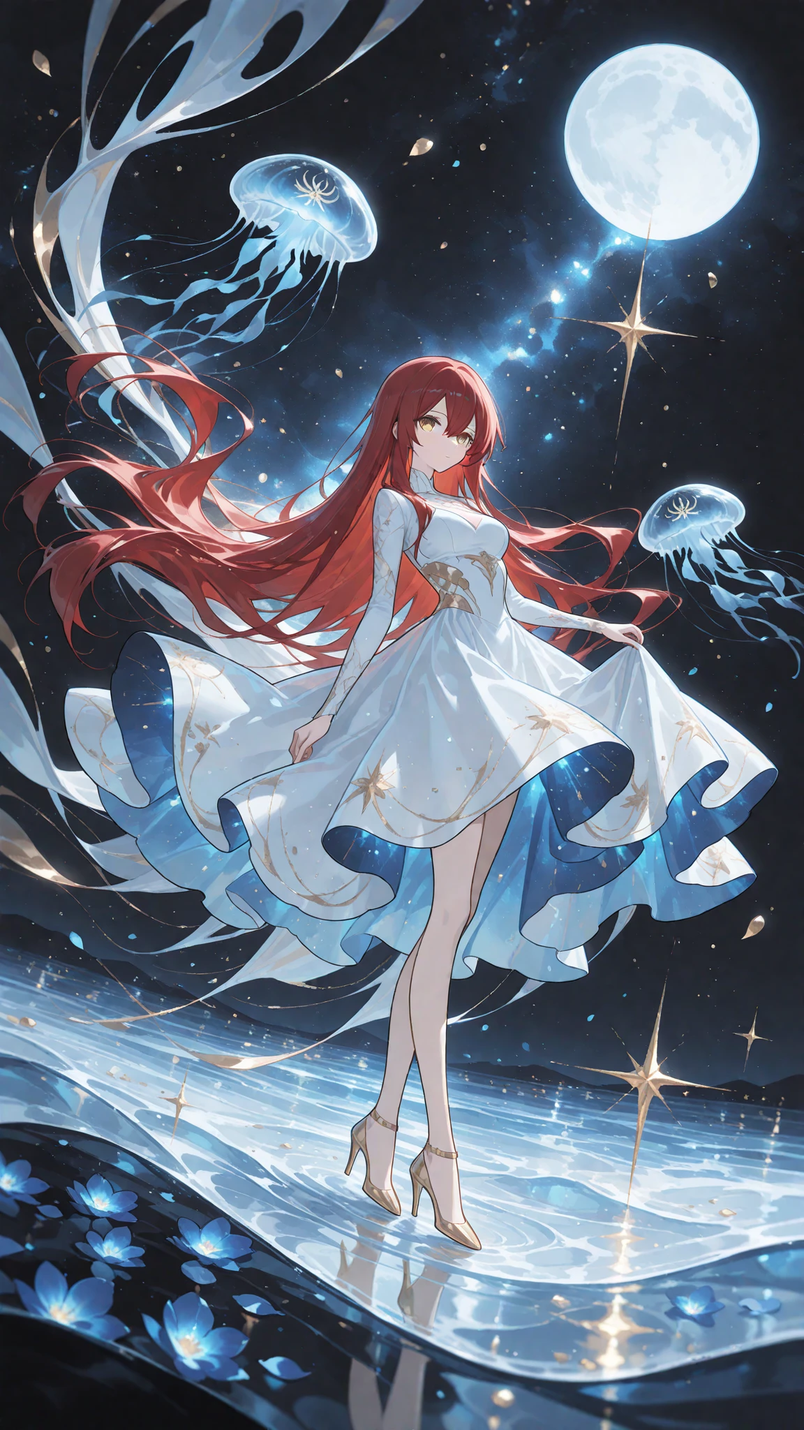 (masterpiece, best quality, highres), anime art style, pixiv, 1girl, solo,
supernova, abstract, abstract background, (bloom, swirling lights, light particles),
fire, galaxy, floating, romanticized, blush, looking at viewer,
dark red hair, blue eyes, straight hair, cat ears,
medium breasts, mature female, white sweater,