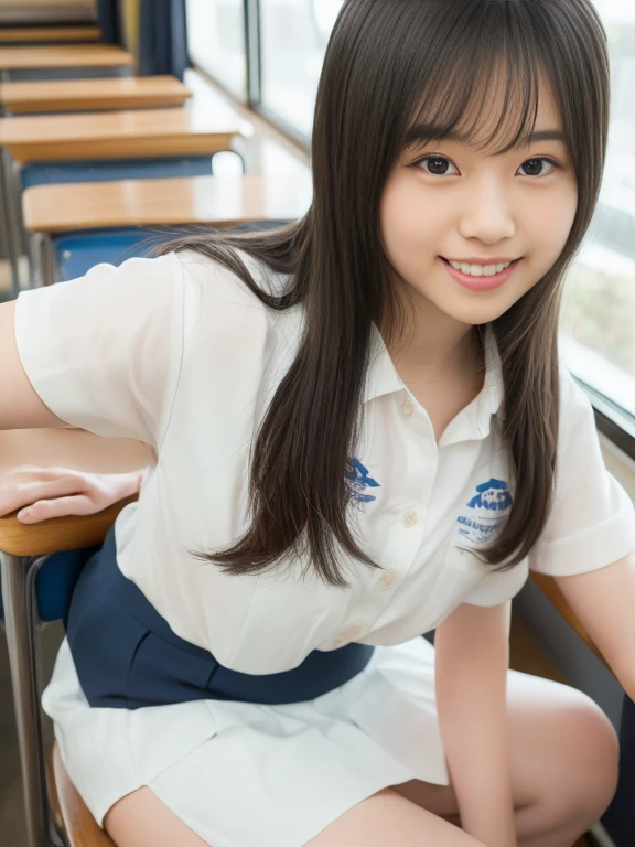 NSFW,Girl playing in the river,high school student,Japanese,((See-through shirt, uniform),17 years old, black hair ,no good,medium breast,