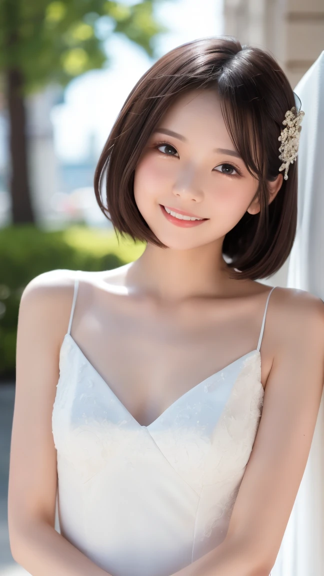 8K, Ultra-high resolution, Highest quality, masterpiece, 三分割法によるphotograph,Surreal, photograph, 1 Girl, (16 years old:1.3), pretty girl, Cute face, Beautiful eyes in every detail, 細かくdetailedに,masterpiece,, One Girl:1.2, Japan Female Announcer,whole body, ((Perfect Face)), One Girl、black eye、White dress with black lace, star (null), scenery, Crescent Moon Attractive Thighs, Sensual,A carefree smile,Heal the heart,Black Hair,Short Bob,Looking at the audience、beauty,Long neck、Laugh a little、Please close your mouth and laugh、(((Ideal body type))),A cup small breasts :2,、Portraiture:2、Perfect Anatomy、鮮明なdetailed、detailed、Surreal、Light and shadow,Strong light