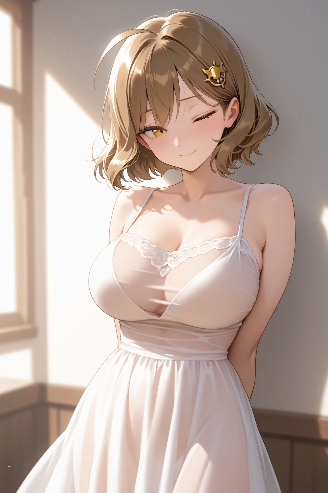(Naked:1.2), (see-through lingerie:1.3), (blushing face:1.4), smiling